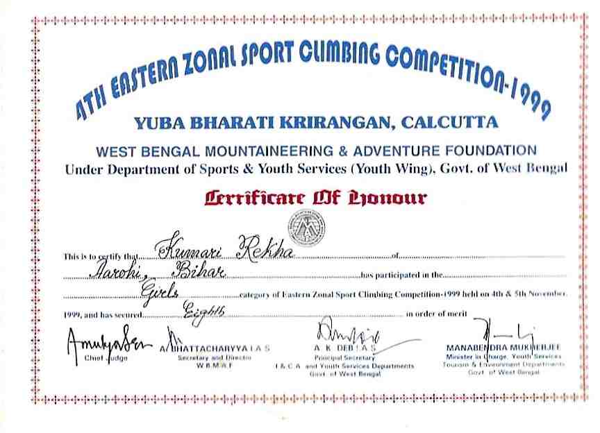 4th Eastern Zonal Sport Climbing Competition 1999