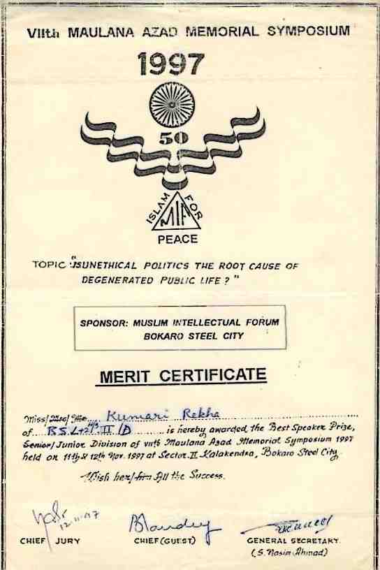 Best Speaker – VIIth Maulana Azad Memorial Symposium-1997