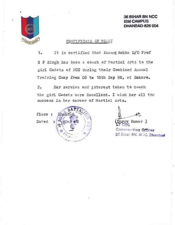 Certificate Of Merit – NCC Coach 1998